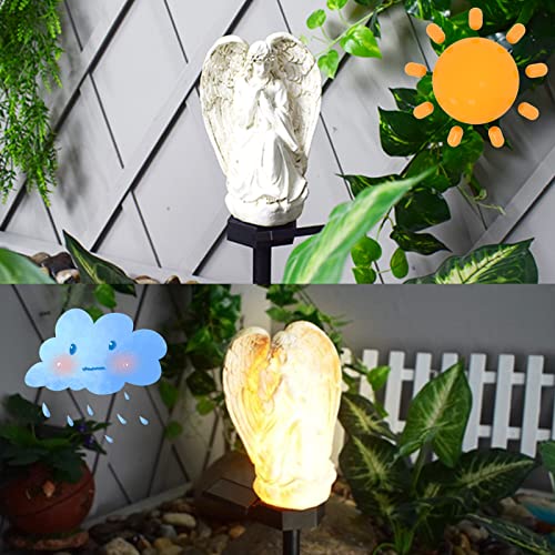 Z1SR Outdoor Solar Light Decoration, IP65 Waterproof Solar Powered Light Angel Garden Statue with LED Light Landscape Lighting for Yard Porch Patio, White