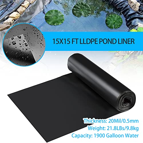 Coocure Pond Liner 15x15ft, LLDPE Garden Pond Liner, 20Mil Thickness Pond Liner for KOI or Fish, Duck and Waterscape.