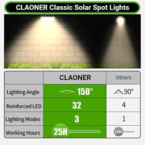 CLAONER Solar Spot Lights Outdoor, IP65 Waterproof Solar Landscape Spotlights, 2-in-1 Adjustable Wireless Solar Landscape Lights for Yard Backyard Trees House Garden Walkway-32 LED/Warm White(2 Pack)