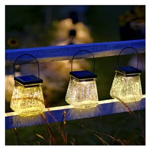 xlcn outdoor solar garden lights, suspension type camping light, crack glass lampshade, ip42 waterproof, with a handle design，for path landscape outdoor decorative lights,3 pack