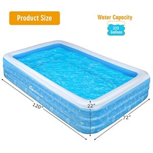 Goplus Inflatable Swimming Pool, 120” X 72” X 22” Full-Sized Family Kiddie Blow up Pool w/3 Air Chambers, Thickened Lounge Pool for Adults, Kids, Baby, Garden, Backyard , Summer Water Party, Ages 3+