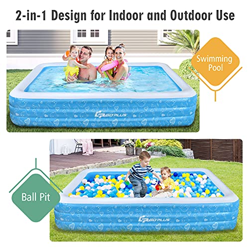 Goplus Inflatable Swimming Pool, 120” X 72” X 22” Full-Sized Family Kiddie Blow up Pool w/3 Air Chambers, Thickened Lounge Pool for Adults, Kids, Baby, Garden, Backyard , Summer Water Party, Ages 3+