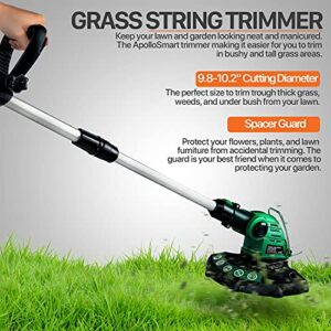 ApolloSmart 2 in 1 Lawn Mower Edger Tool String Grass Trimmer Brush Cutter Weed Whacker Cordless Electric 20V Garden Landscaping