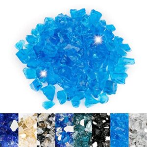 utheer caribbean blue fire pit glass, 1/2 inch reflective fire glass for fire pit, fire pit glass rocks safe for outdoors and indoors gas firepit, 10 pounds