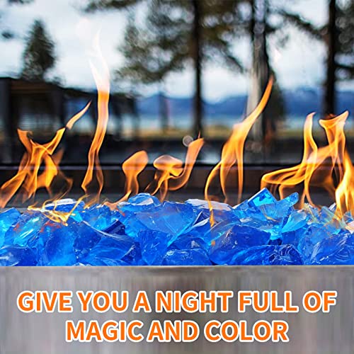 Utheer Caribbean Blue Fire Pit Glass, 1/2 Inch Reflective Fire Glass for Fire Pit, Fire Pit Glass Rocks Safe for Outdoors and Indoors Gas Firepit, 10 Pounds