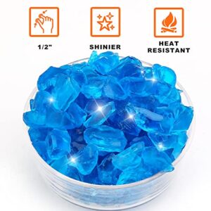 Utheer Caribbean Blue Fire Pit Glass, 1/2 Inch Reflective Fire Glass for Fire Pit, Fire Pit Glass Rocks Safe for Outdoors and Indoors Gas Firepit, 10 Pounds