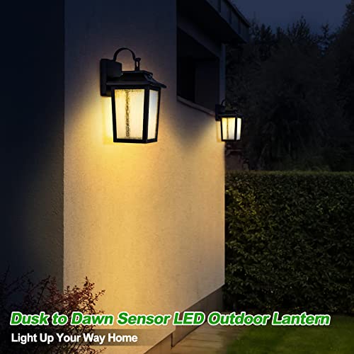 LED Dusk to Dawn Outdoor Lighting - 2 Packs Outdoor Wall Lights for House, 13W 3000K LED Outside Porch Lantern, Black Exterior Wall Sconce for Garage Doorway Garden, 100% Waterproof Anti-Rust