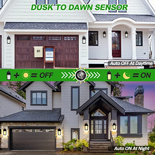 LED Dusk to Dawn Outdoor Lighting - 2 Packs Outdoor Wall Lights for House, 13W 3000K LED Outside Porch Lantern, Black Exterior Wall Sconce for Garage Doorway Garden, 100% Waterproof Anti-Rust