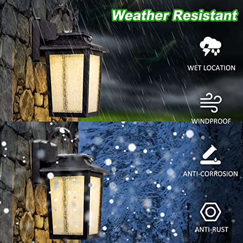 LED Dusk to Dawn Outdoor Lighting - 2 Packs Outdoor Wall Lights for House, 13W 3000K LED Outside Porch Lantern, Black Exterior Wall Sconce for Garage Doorway Garden, 100% Waterproof Anti-Rust