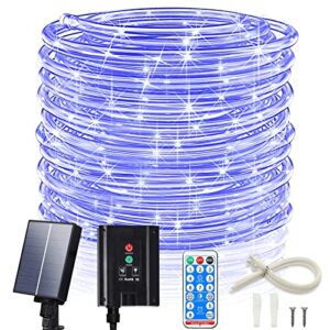icrgb solar rope lights, 66ft 200 led outdoor string lights, blue fairy lights with remote, 8 modes, timing function, ip67 waterproof, outdoor garden patio decorative,for christmas wedding party