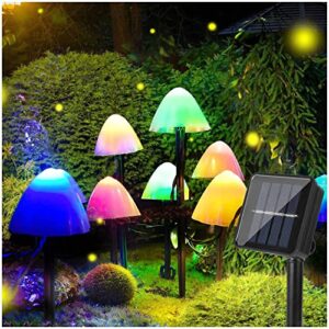 senkefei ss solar garden mushroom decor lights – outdoor waterproof lamp string fairy color changing for christmas,halloween,backyard,lawn,camping,party(16pcs multi-color mushroom light)
