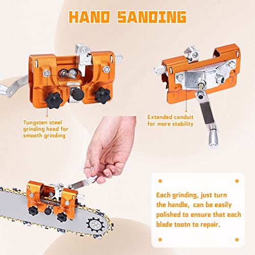 Aepiraza Chainsaw Chain Sharpening Jig, Portable Hand Crank Chainsaw Blade Sharpener with 4 Burr Grindstone Files, Suitable for 4"-22" Chain Saws & Electric Saws, for Lumberjack, Garden Worker