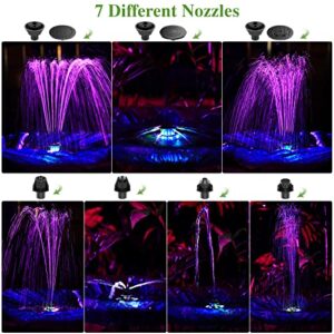 AISITIN 5.5W LED Solar Fountain Pump with Color LED Light, New Upgrade 7 Nozzles Solar Bird Bath Fountains in 2022, Suitable for Outdoor, Garden, Pond, Fish Tank, Bird Bath, Swimming Pool