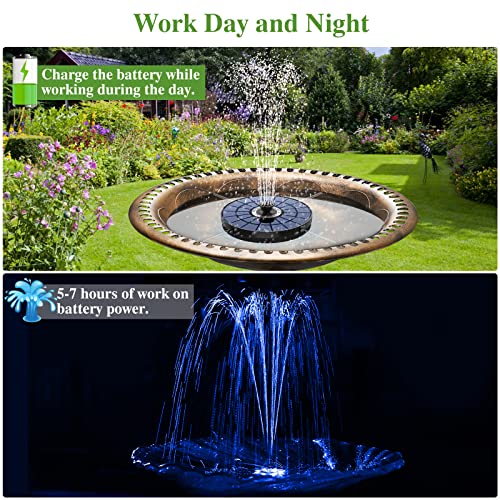 AISITIN 5.5W LED Solar Fountain Pump with Color LED Light, New Upgrade 7 Nozzles Solar Bird Bath Fountains in 2022, Suitable for Outdoor, Garden, Pond, Fish Tank, Bird Bath, Swimming Pool