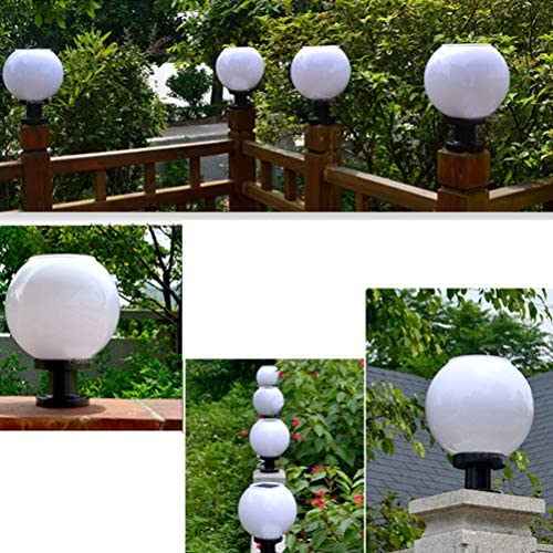 OSALADI 200MM Led Solar Post Light Outdoor Round Ball Landscape Light for Exterior House Garden Yard Patio Fence Deck, White, Random Base