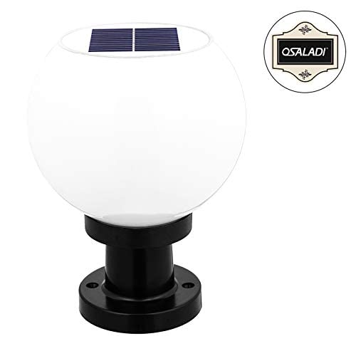 OSALADI 200MM Led Solar Post Light Outdoor Round Ball Landscape Light for Exterior House Garden Yard Patio Fence Deck, White, Random Base