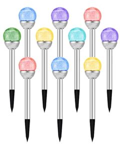 hywgdlt 10 pack solar lights outdoor garden, 7 color changing solar landscape lights, waterproof cracked glass ball led solar pathway lights for patio garden pathway walkway decoration.…