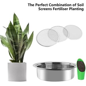 Dirt Garden Sieve Soil Sifter - Stainless Stackable Sifting Pan Soil Sand Sieve,9.5in Sifting Pan Contain 3 Sieve Mesh Filter Sizes (0.043",0.133",0.204") with Bonsai Soil Scoops,Garden Shovels 1PACK