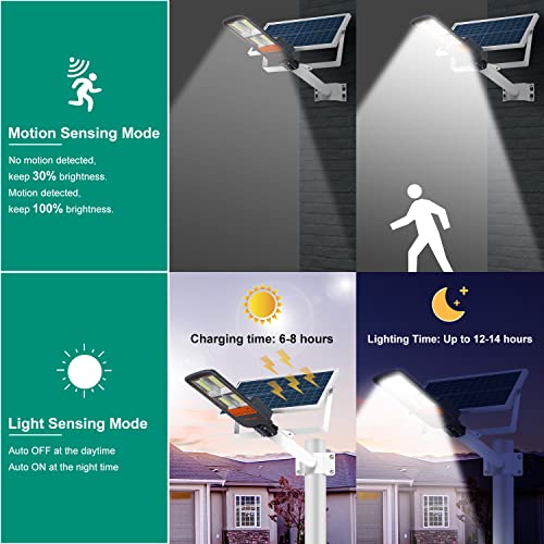 Gebosun 300W LED Solar Street Light Outdoor Solar Flood lamp 6000K Dusk to Dawn with Remote Control Security Waterproof Motion Sensor for Parking Lot, Garden, Warehouse,Pathway, Yard