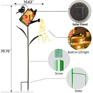 WUFEILY Solar Outdoor Lights Decorative, Dragonfly Garden Decor Glass Solar Watering Can with Cascading Lights Solar Garden Lights Yard Art Garden Stakes for Walkway, Pathway, Yard, Lawn, Patio