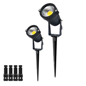 sumorst 12v low voltage led landscape lights with connectors, outdoor 12v super warm white waterproof garden pathway lights wall tree flag spotlights with spike stand(2pack), ol01