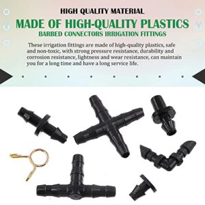 Keadic 380Pcs Barbed Connectors Irrigation Fittings Kit Contains Elbows, End Plug, Tees, 4-Way Coupling, Straight Barbs, Single Barbs Irrigation Barbed Connectors for 1/4" Tubing Sprinkler Drip Systems