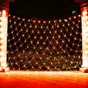vicila led net light halloween decor mesh lights, tree warp fairy lights outdoor hanging string light for home, bedroom, christmas, garden, walkway, bushes decor-9.8ft x 6.6ft(orange)