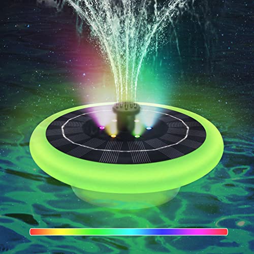 Solar Fountain Pump with LED Lights, Solar Powered Water Fountain Pump with 6 Nozzles, Solar Bird Bath Floating Fountain for Ponds, Garden, Fish Tank, Outdoor and Aquarium(Not Working while Charging)