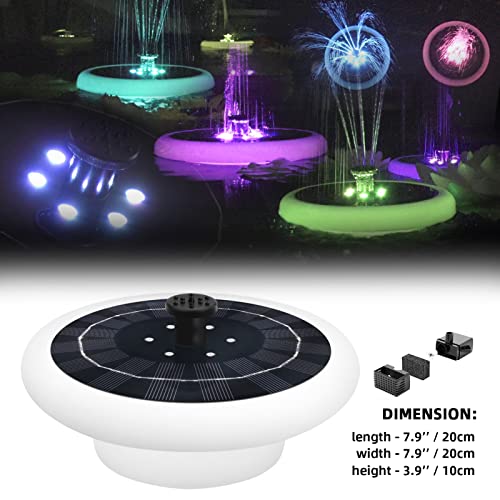 Solar Fountain Pump with LED Lights, Solar Powered Water Fountain Pump with 6 Nozzles, Solar Bird Bath Floating Fountain for Ponds, Garden, Fish Tank, Outdoor and Aquarium(Not Working while Charging)