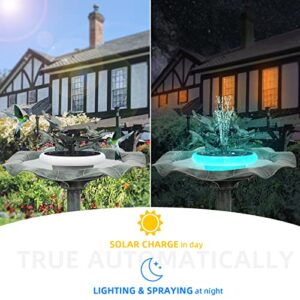 Solar Fountain Pump with LED Lights, Solar Powered Water Fountain Pump with 6 Nozzles, Solar Bird Bath Floating Fountain for Ponds, Garden, Fish Tank, Outdoor and Aquarium(Not Working while Charging)