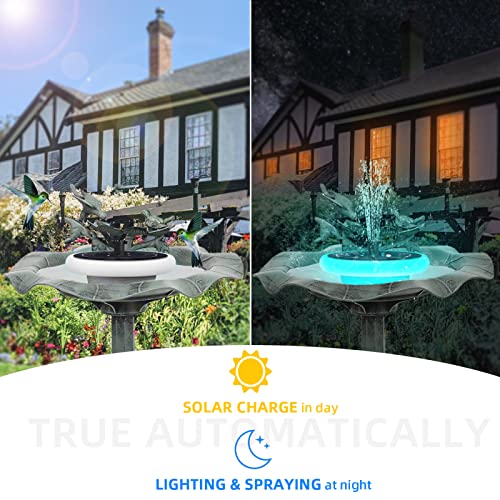 Solar Fountain Pump with LED Lights, Solar Powered Water Fountain Pump with 6 Nozzles, Solar Bird Bath Floating Fountain for Ponds, Garden, Fish Tank, Outdoor and Aquarium(Not Working while Charging)