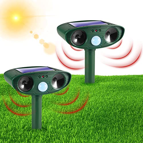 2 Pack Ultrasonic Animal Deterrent Outdoor Solar Animal Deterrent with Motion Sensor Flashing Light Waterproof Animal Deterrent for Squirrel Deer Cat Dog Raccoon Rabbit Skunk Fox and More