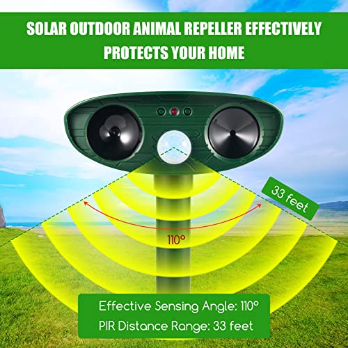 2 Pack Ultrasonic Animal Deterrent Outdoor Solar Animal Deterrent with Motion Sensor Flashing Light Waterproof Animal Deterrent for Squirrel Deer Cat Dog Raccoon Rabbit Skunk Fox and More