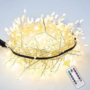 resnice 50ft firecracker string lights 500 leds warm white plug in indoor silver wire led cluster fairy lights with remote for christmas tree,plant,bedroom,garden,patio,backyard