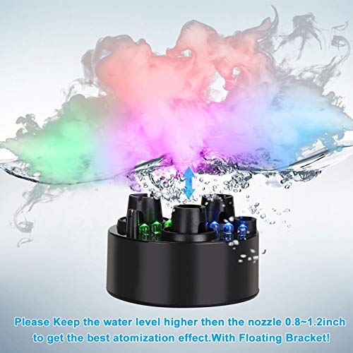 FITNATE Three-Head Mist Maker, Larger Fogger with 12 LED Light Fog Machine 1500ML/H Atomizer for Halloween, Pond, Garden, Rockery,Yard