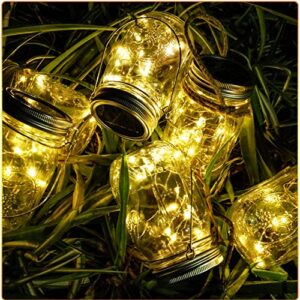 Upgraded Solar Mason Jar Lights, 10 Pack 30 LED Waterproof Fairy Firefly Jar Lids String Lights with Hangers(Jars not Included), Patio Yard Garden Wedding Easter Decoration - Warm White