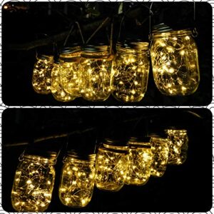 Upgraded Solar Mason Jar Lights, 10 Pack 30 LED Waterproof Fairy Firefly Jar Lids String Lights with Hangers(Jars not Included), Patio Yard Garden Wedding Easter Decoration - Warm White