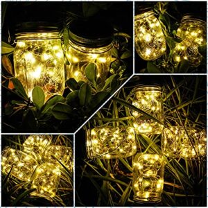 Upgraded Solar Mason Jar Lights, 10 Pack 30 LED Waterproof Fairy Firefly Jar Lids String Lights with Hangers(Jars not Included), Patio Yard Garden Wedding Easter Decoration - Warm White