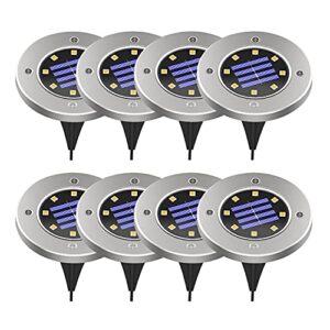 elite 8led solar ground light stainless steel for lawn,garden,pathway drive way ip65 waterproof 8 pack
