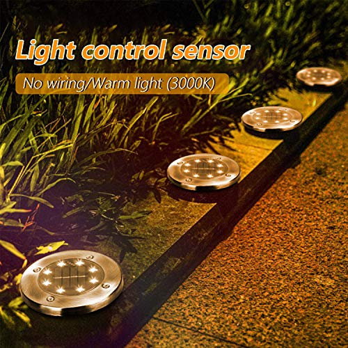 Elite 8LED Solar Ground Light Stainless Steel for Lawn,Garden,Pathway Drive Way IP65 Waterproof 8 Pack