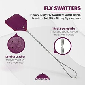 Fly Swatters Heavy Duty Vegan Leather - Durable Thicker Wire - Longer 21" - Best Fly Swatter Paddle for Flies, Bugs, Wasps, Bees, & Mosquitos