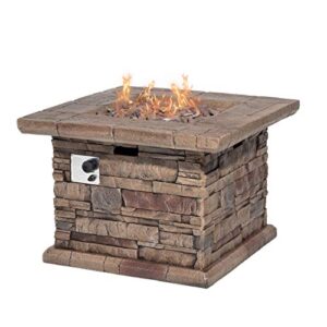 hompus outdoor propane fire pit table 32-inch imitation stone square concrete propane fire pit with lava rocks and rain cover 50,000 btu gas smokeless fire pit for outside patio,garden,deck,backyard