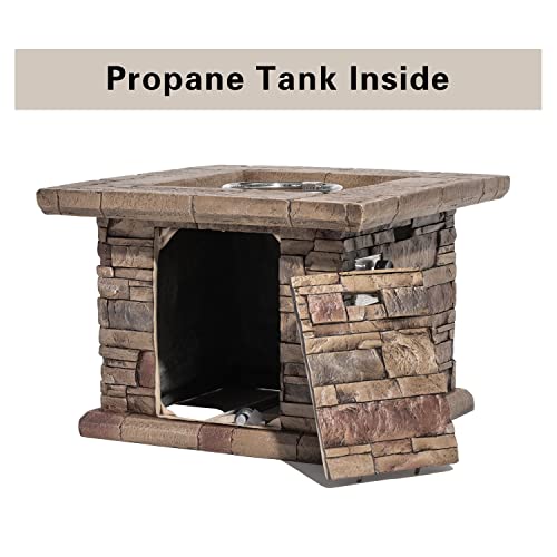 HOMPUS Outdoor Propane Fire Pit Table 32-inch Imitation Stone Square Concrete Propane Fire Pit with Lava Rocks and Rain Cover 50,000 BTU Gas Smokeless Fire Pit for Outside Patio,Garden,Deck,Backyard