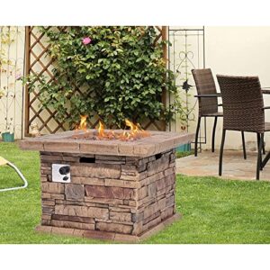 HOMPUS Outdoor Propane Fire Pit Table 32-inch Imitation Stone Square Concrete Propane Fire Pit with Lava Rocks and Rain Cover 50,000 BTU Gas Smokeless Fire Pit for Outside Patio,Garden,Deck,Backyard