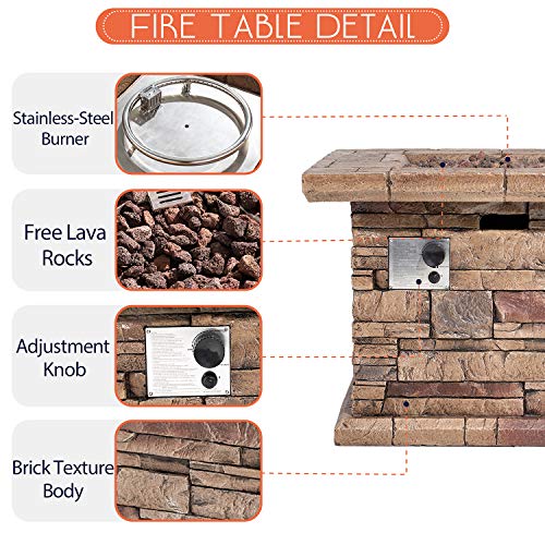 HOMPUS Outdoor Propane Fire Pit Table 32-inch Imitation Stone Square Concrete Propane Fire Pit with Lava Rocks and Rain Cover 50,000 BTU Gas Smokeless Fire Pit for Outside Patio,Garden,Deck,Backyard