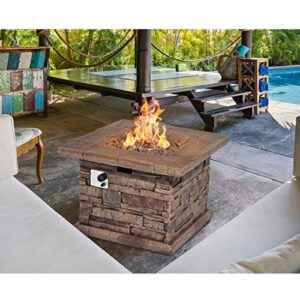 HOMPUS Outdoor Propane Fire Pit Table 32-inch Imitation Stone Square Concrete Propane Fire Pit with Lava Rocks and Rain Cover 50,000 BTU Gas Smokeless Fire Pit for Outside Patio,Garden,Deck,Backyard