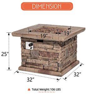 HOMPUS Outdoor Propane Fire Pit Table 32-inch Imitation Stone Square Concrete Propane Fire Pit with Lava Rocks and Rain Cover 50,000 BTU Gas Smokeless Fire Pit for Outside Patio,Garden,Deck,Backyard