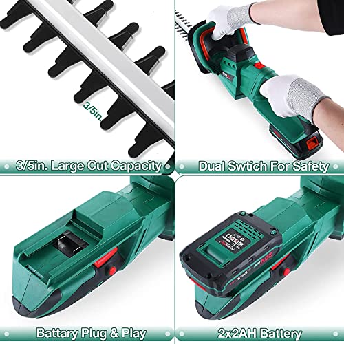 POSENPRO 20V Cordless Electric Hedge Trimmer,2.0Ah Batteries,17" Cutting Length,3/5" Cutting Capacity,1100 RPM,Easy Cut Lightweight Garden Handheld Cutter,Includes Battery,Charger Safety Blade Guard