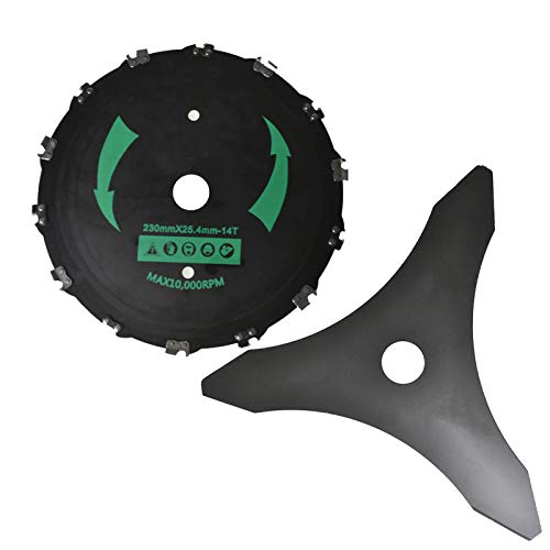 Autoparts 9 Inch Brush Cutter Grass Blade and 10 Inch 3 Teeth Carbide Steel Double Sided Blade Outdoor Trimmer Manganese Head Garden Lawn Trimmer Accessories for Mower Weed Tools