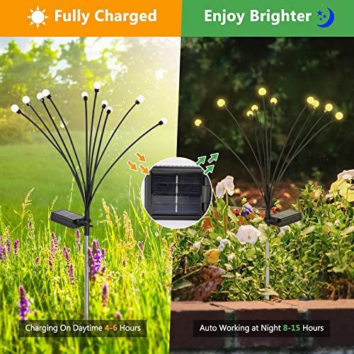 undreem Solar Garden Lights Outdoor,Upgraded Solar Firefly Lights 4 Pack Waterproof Bright Warm White Pathway Decorative for Yard Patio Landscape Driveway Decor